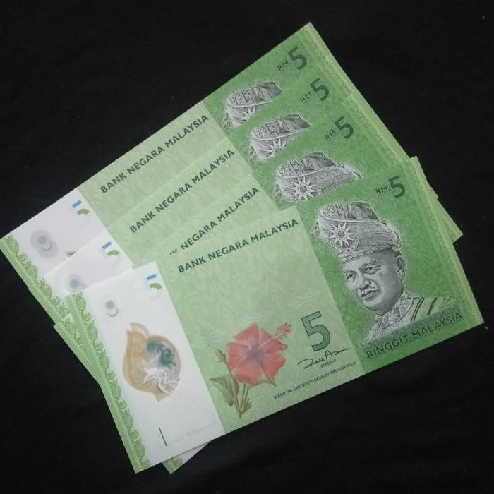 Uang Kuno Asing 5 Ringgit Malaysia Polymer Koleksi Gress Asli