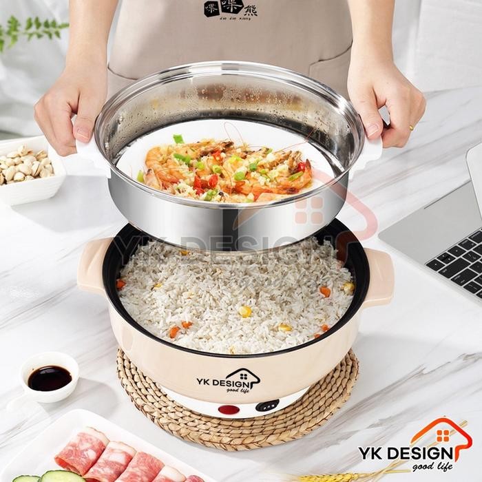 Yk Design Panci Elektrik Teflon Serbaguna / Panci Listrik Multifungsi Free Kukusan Stainless Yk-803
