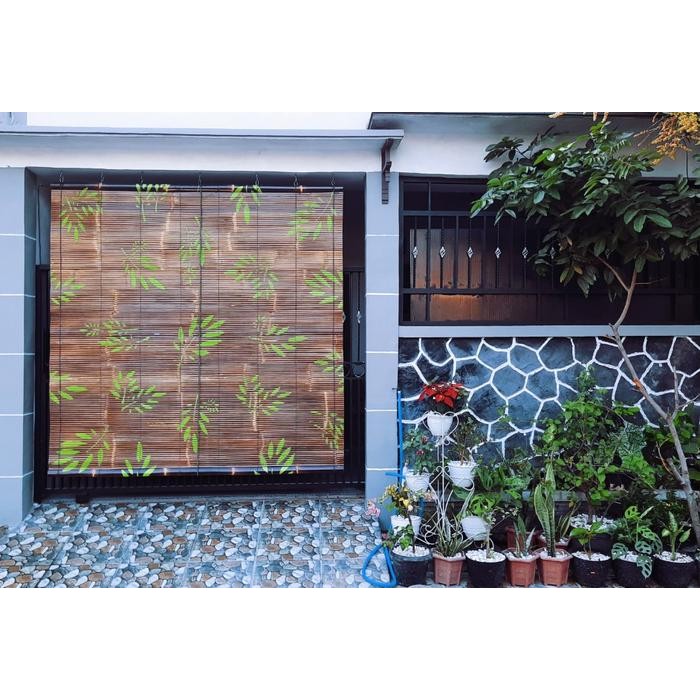 Tirai Bambu Kerai Bambu PERNIS + MOTIF dgn KEREKAN
