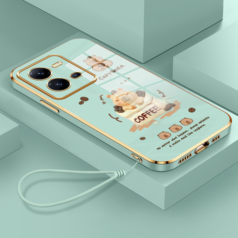 Casing Hp Untuk VIVO V25 5G V25E Case Casing pola Kopi dan kue Kesing HP Cesing tali berlapis Kasing