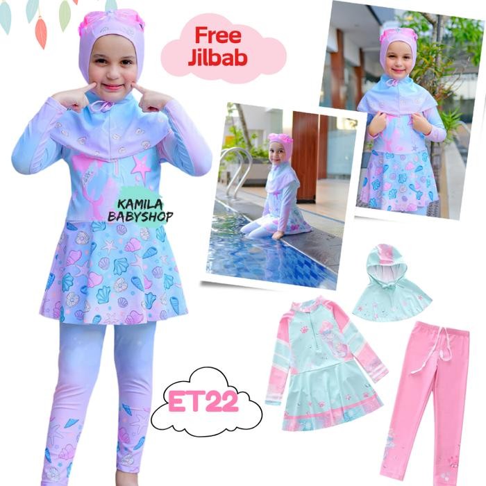 Baju Renang Anak Perempuan Muslimah Baju Renang Anak Hijab 3-10 Tahun
