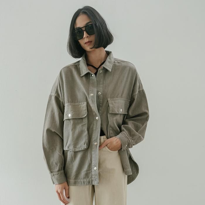 Filoposy Atasan Wanita Ona Shacket Grey Cardigan Baju Jaket Basic