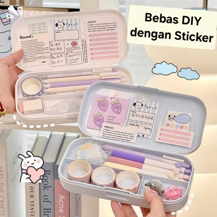 

Kotak pencil estetik Pencil Case Pastel 2 tingkat Cute tempat pencil sekolah ATK