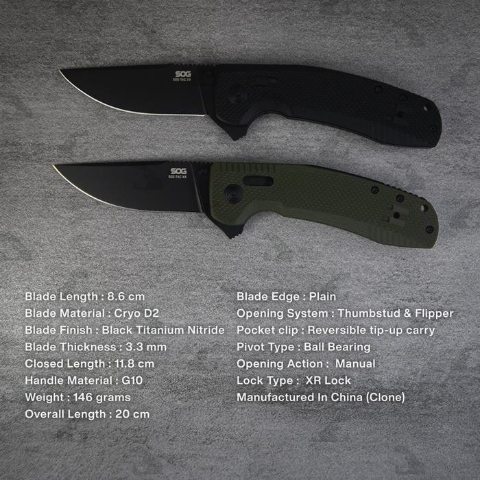 SOG TAC-XR Cryo D2 Blade Ambidextrous EDC Folding Knife