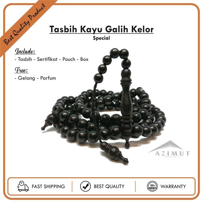 TASBIH GALIH KELOR Hitam Bersertifikat asli Tasbih Azimut premium kayu bertuah (Bonus Gelang n