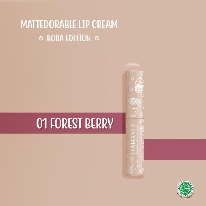 Pilihan- Hanasui Mattedorable Lip Cream Boba Edition No.01 - Forest Berry 4Gr