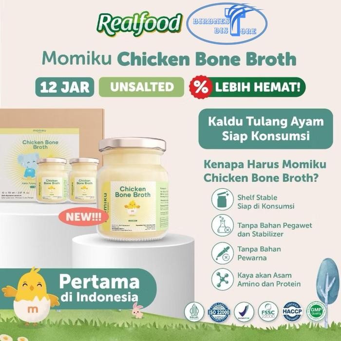 

NEW PRODUK REALFOOD MOMIKU CHICKEN BONE BROTH ISI 12 JAR VARIAN SALTED DAN UNSALTED TERBUAT DARI