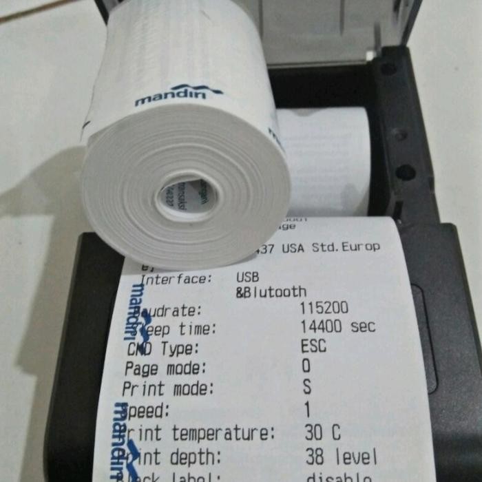 

Kertas kasir thermal logo bank MANDIRI 58x40MM paket 20 Roll (2 pack)