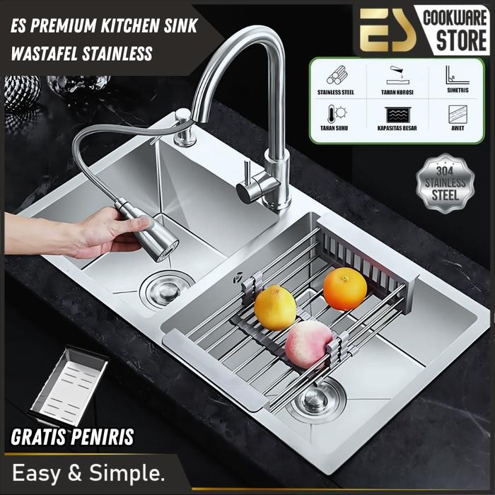 SIAPKIRIM [SALE] EScook Kitchen Sink Wastafel Tempat Cuci Piring Hitam Dan Bak Cuci Piring Stainless