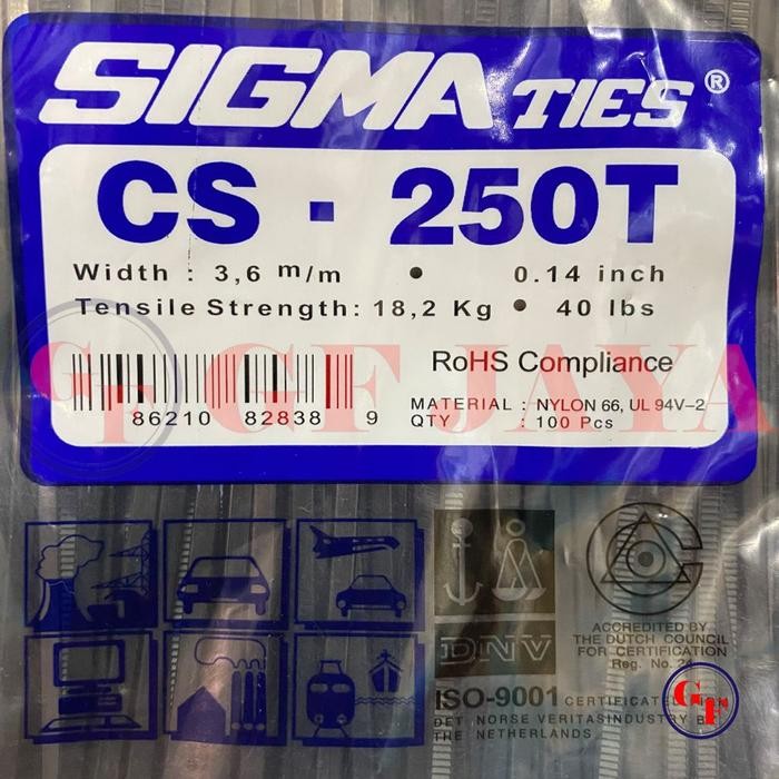 

jjm - Kabel Ties Sigma CS-250T 25cm x 3.6mm Hitam / CS250T CV250 CV 250 T 25 cm 250mm 3.6 mm 3,6 /