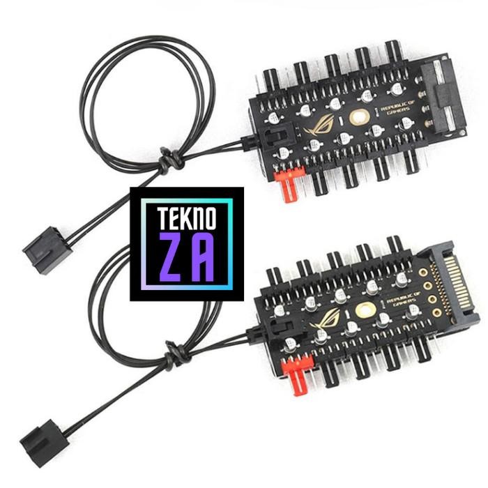 10 Port Fan Hub / Splitter 4 pin / 3 pin + Include Kabel Sensor