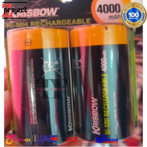 KRISBOW baterai rechargeable size D 4000Mah 2 pcs baterai charger