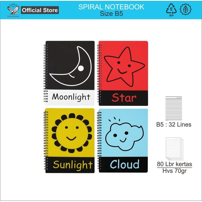

Notebook Spiral B5 Merk Tomex Motif Star,Moonlight,Sunlight,Cloud