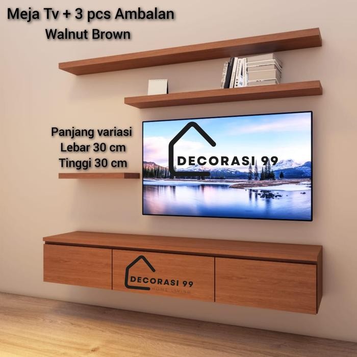 Meja Tv Gantung + Ambalan 3 Pcs / Meja Tv Minimalis / Rak Tv Gantung / Bufet Tv/ Cradensa Tv