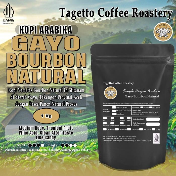 

Pilihan- Biji Kopi Arabika Gayo Bourbon Natural 1Kg Arabica Bean Ground Bubuk 1 Kg Tagetto