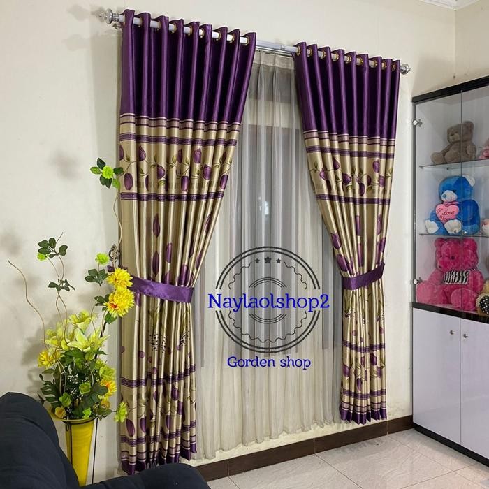Pilihan- Gorden Jendela Minimalis Blackout Import Motif Bunga Tulip Warna Ungu