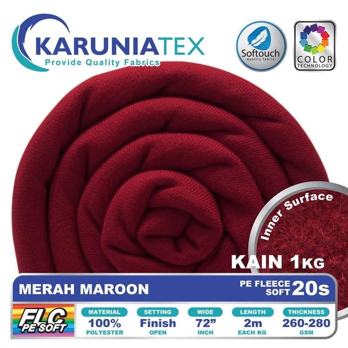 

KAIN FLEECE PE SOFT 20S KILOAN MERAH MAROON KARUNIA TEXTILE KODE 876