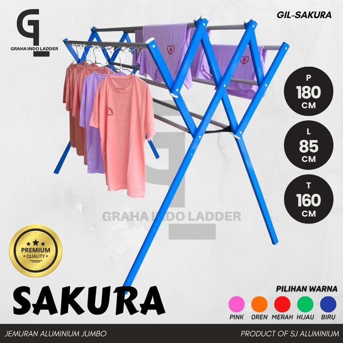 Pilihan- Gil - [Sakura] Jemuran Aluminium Jumbo / Jemuran Pakaian / Jemuran Baju Lipat
