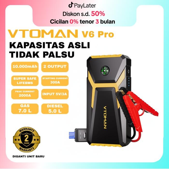 BARU VTOMAN V6 PRO JUMPER AKI MOBIL & MOTOR 10000MAH POWERBANK PORTABLE