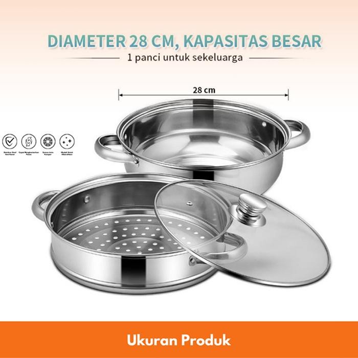 Promo Qme Panci Steamer Kukus Stainless 4 Tingkat / Panci Steamer / Panci Steamer Kukus Stainless