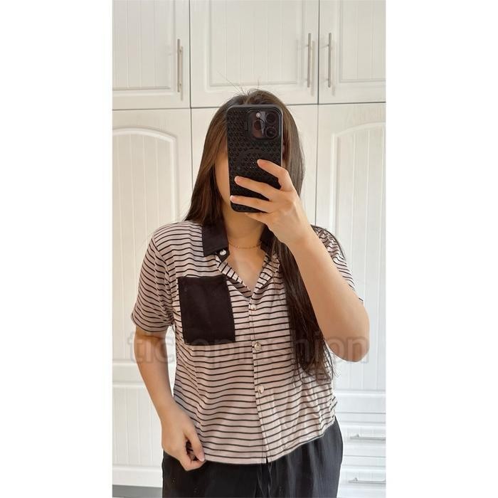 ATASAN WINNIE KEMEJA KNIT SALUR BUSUI - BLUS KNIT - tictopfashion
