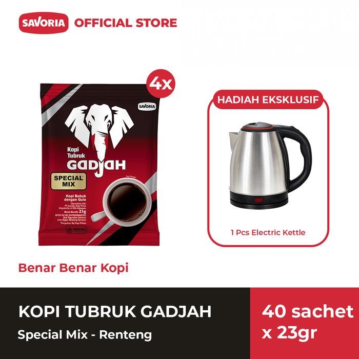 

Kopi Tubruk Gadjah Special Mix - 40 Sachet x 23g + Electric Kettle