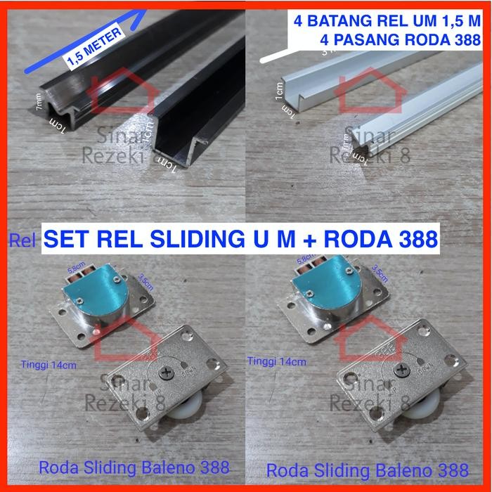 Set Rel Um + Roda 388 Pintu Lemari Sliding 1,5 M X 4 / Geser Sd12