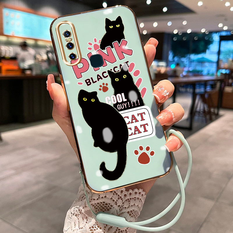 Casing Hp Untuk VIVO V15 V15 Pro Case Casing grafiti HP kucing hitam Kesing pelindung silikon Softca
