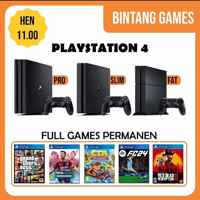 PS4 PS4 PRO PS4 SLIM PS4 FAT HEN VERSI 11.00 GAMES PERMANEN