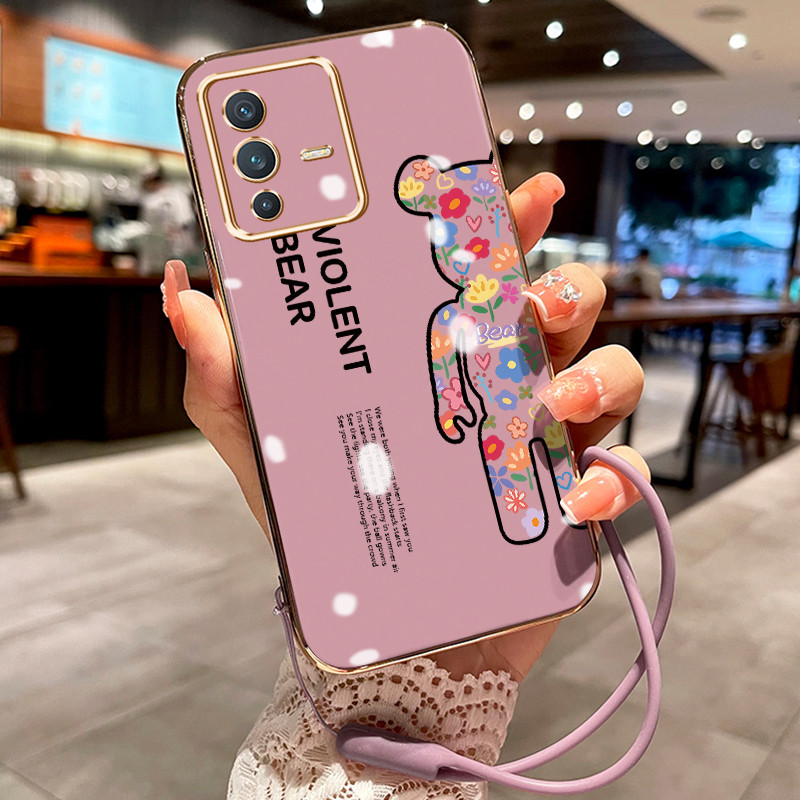 Casing Hp Untuk VIVO V23 5G V23i 5G V23E 5G V23E 4G Case Beruang bunga Kasing Softcase mewah Kesing 