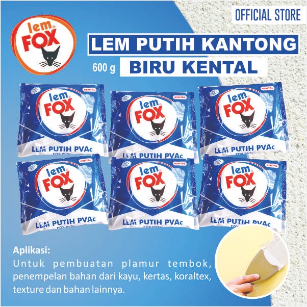 

Stok Baru Lem Fox Putih PVAC Kental Kantong Biru 600 gram Bundling 6 pcs