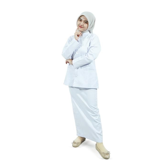 LINCURT - Baju Perawat Putih Set Rok Klinik Rumah Sakit Wanita Lengan Panjang