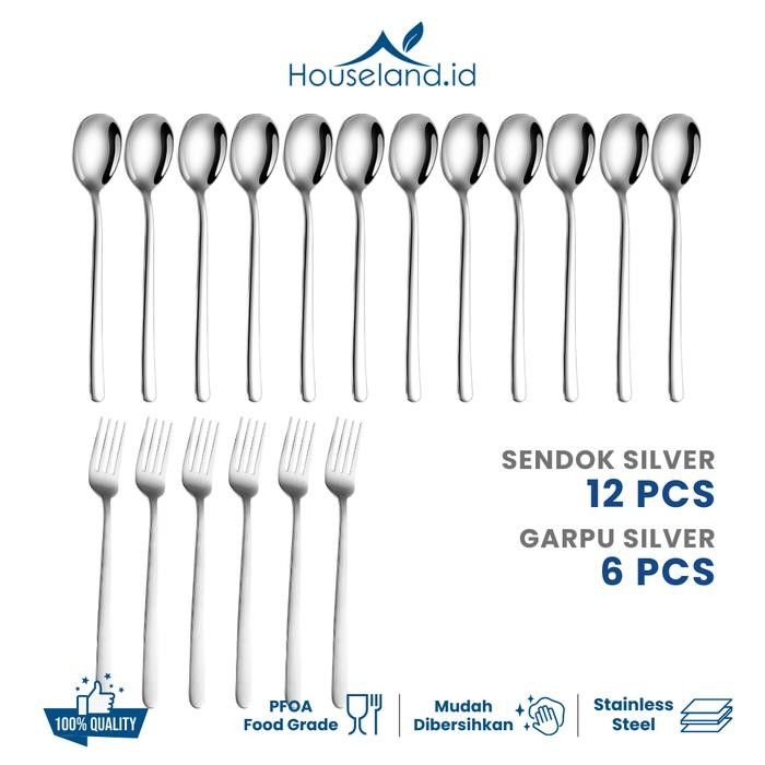 [1 Lusin Sendok + 1/2 Lusin Garpu] Sendok Garpu Korea Premium 1 Set 12Pcs - Warna Silver - Makan