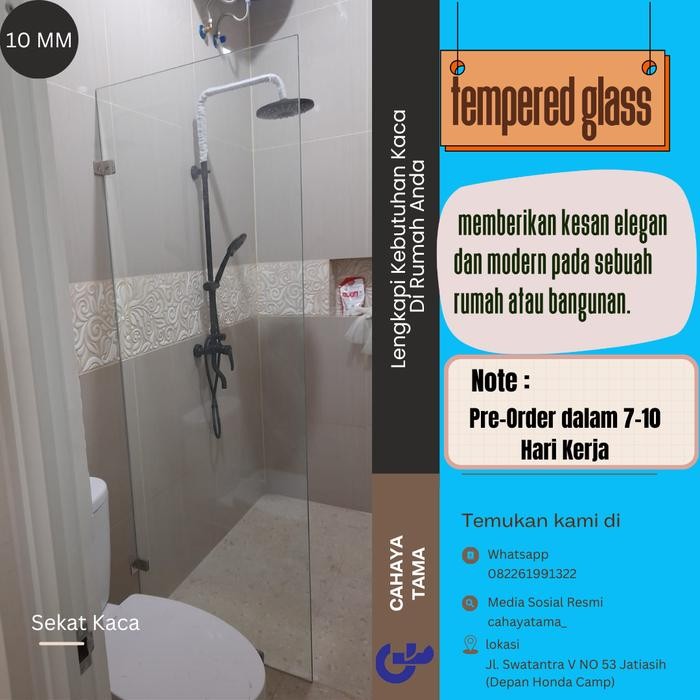 kaca mati shower 10mm tempered asahi sekat kamar mandi