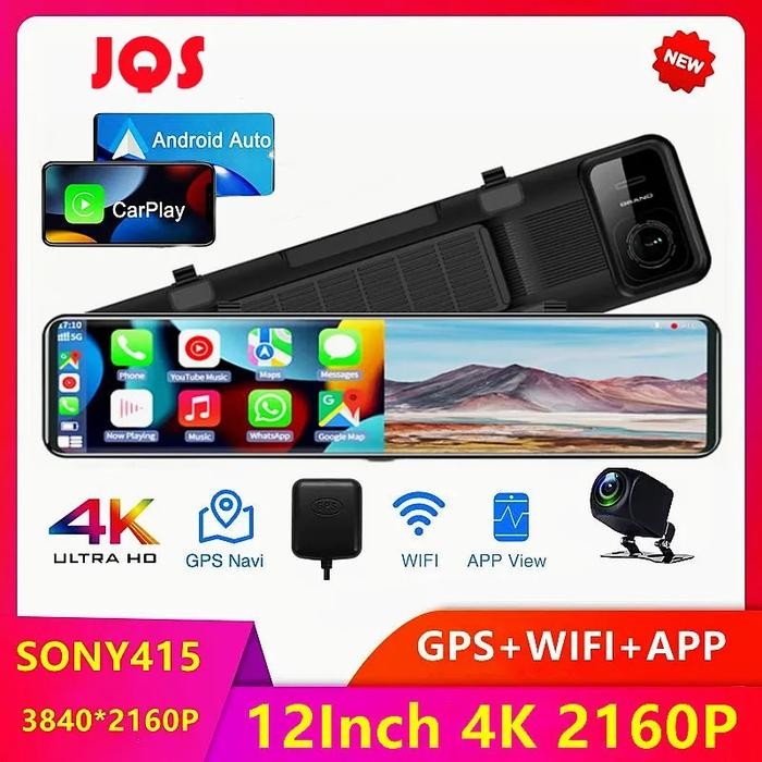 12 Inch 4K Car Camera Dash Cam Carplay & Android Auto 2160P Rearview