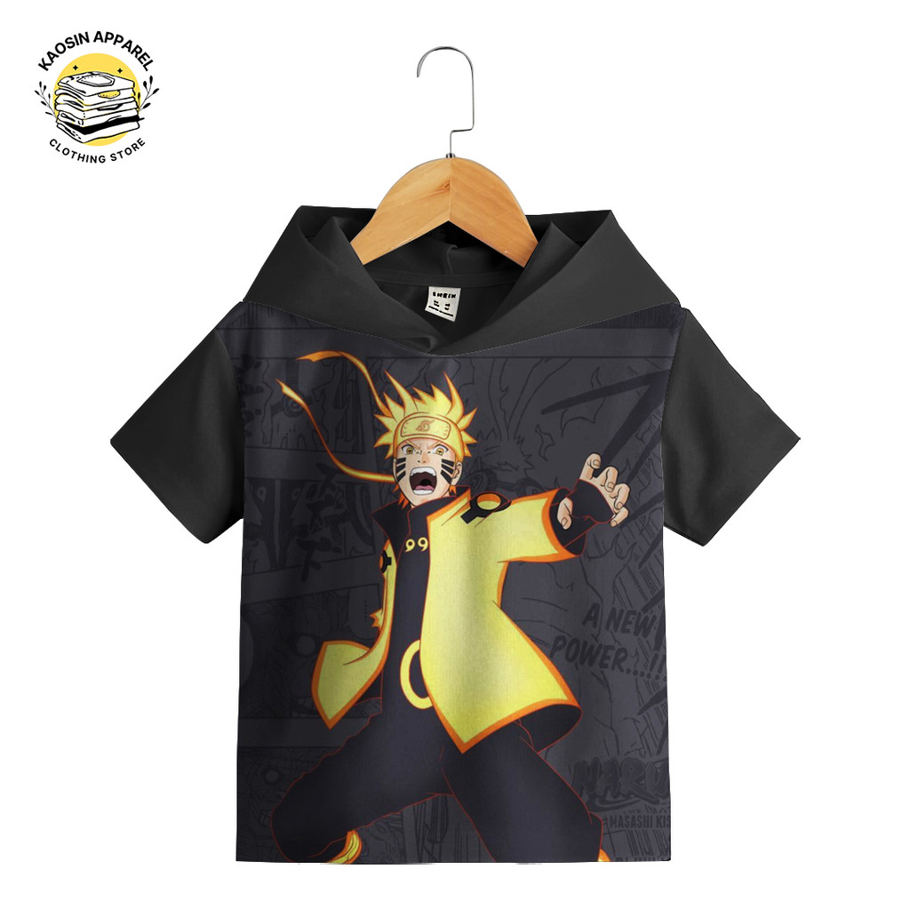 Baju Kaos Hoodie Anak Lucu Imut Animasi Naruto Hitam S3 Gambar 3D Bisa Custom