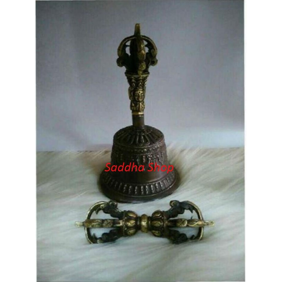 Bel Lonceng Dan Vajra Dorje Bersula 5 Logam Tibetan 16 inch