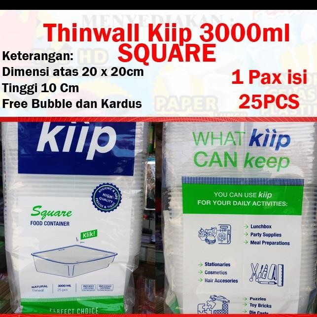 Kotak Makan Plastik Bening Persegi / Thinwall Square 3000 Ml Kiip Terlaris