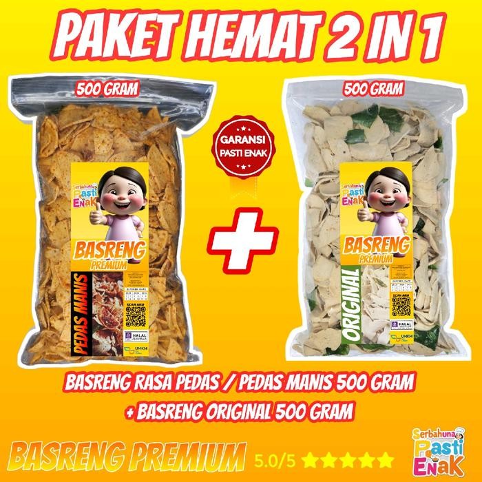 

[PAKET ANTI ZONK] Basreng Pedas Daun Jeruk Premium 500 gram + Original 500 gram - Food & snack