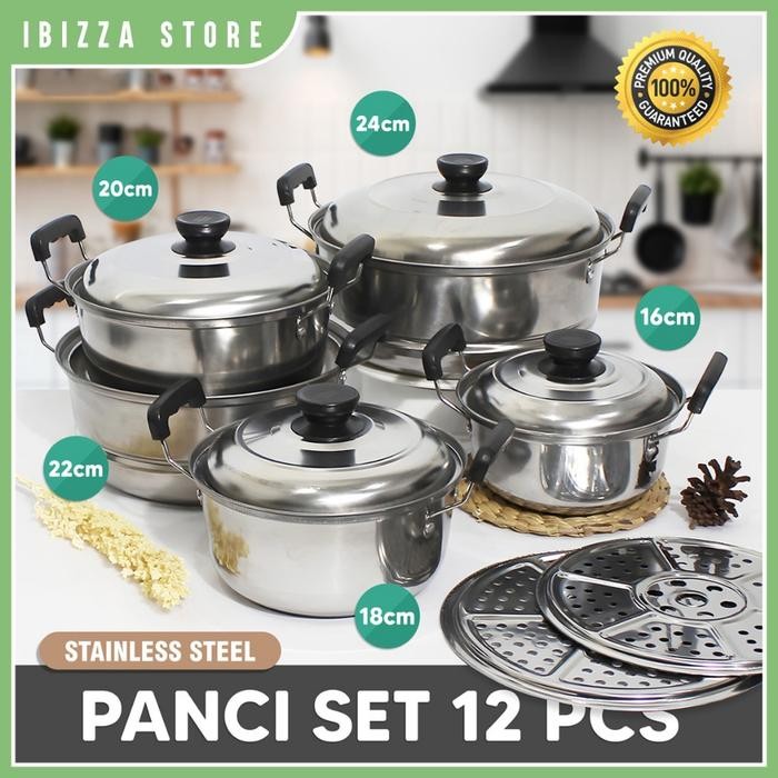 PREMIUM PANCI SET 12PCS STAINLESS STEEL / PAKET SET PANCI MASAK