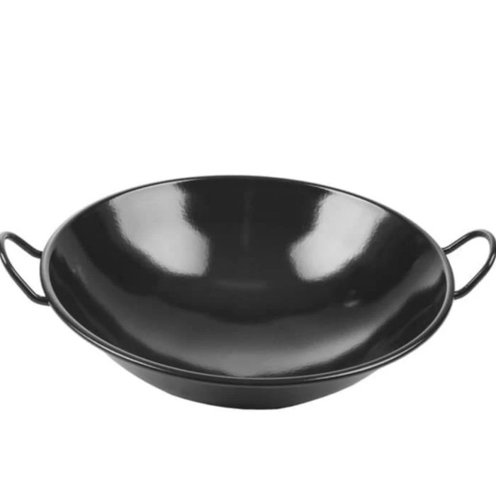 PREMIUM Kuali Wajan Wok Hitam Enamel 40 cm Anti Lengket Tebal
