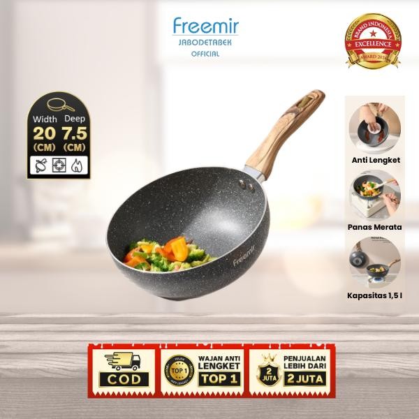 PREMIUM [SUPER MEGA SALE] freemir Wajan Cekung 20 cm Wajan Anti Lengket Batu Granit Premium Wajan