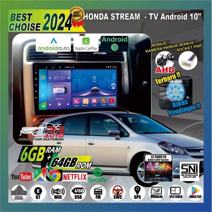 PREMIUM honda stream headunit android 10 in wifi(bonus kamera parkir &socket)