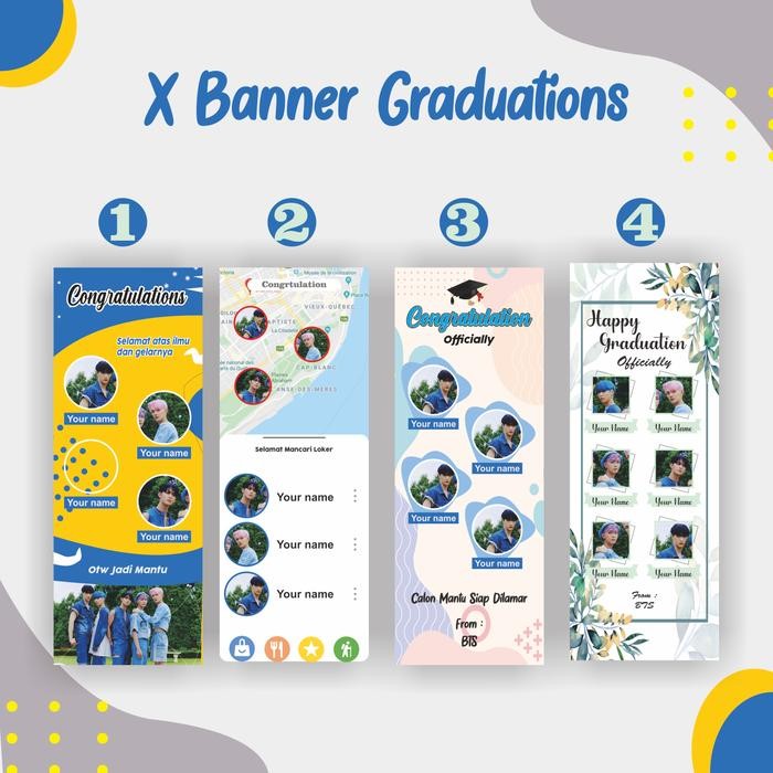 PREMIUM X Banner Wisuda Satu Paket Plus Tiang, banner ulang tahun, banner wedding, banner jualan