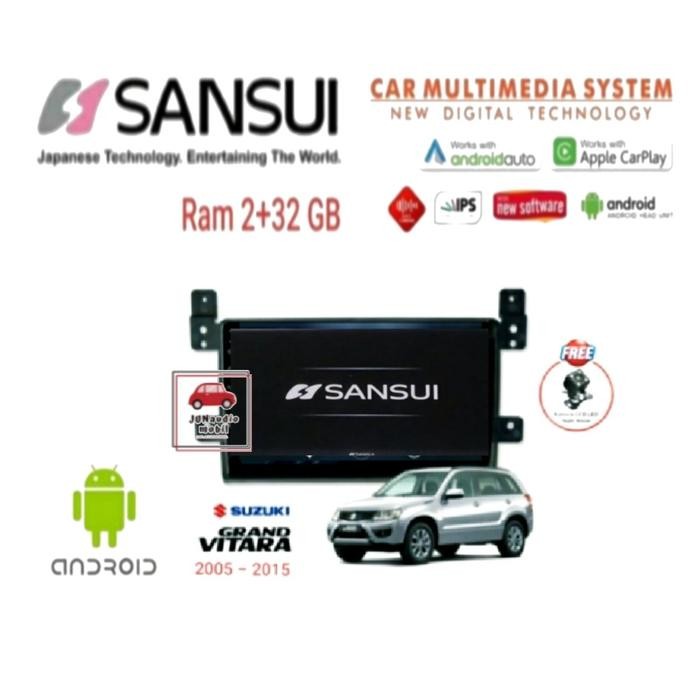 PREMIUM Head Unit Android Sansui 9 Inch Suzuki Grand Vitara 2005 Up + Kamera
