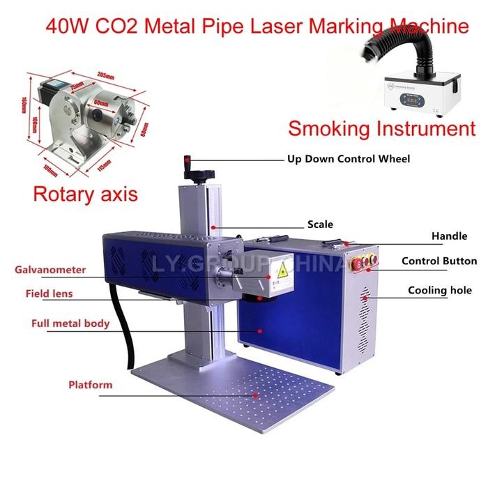 40W CO2 Metal Pipe Laser Marking Machine with Smoking Instrume and