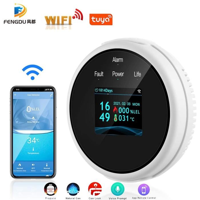 Smart Gas Leak Detector Tuya Wifi Smart Natural Gas Alarm Sensor LED