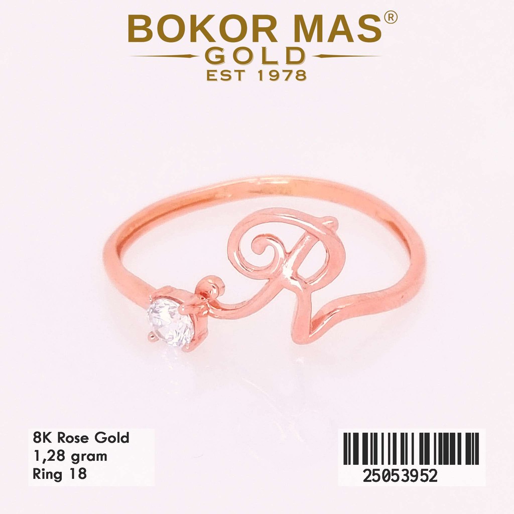 BokorMas Gold Cincin Variasi Huruf R Permata Emas Asli Kadar 8K 25053952