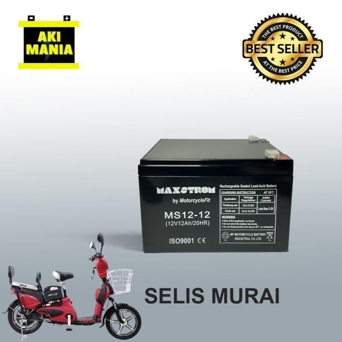 Terlaris Aki Sepeda Listrik SELIS MURAI 12V 12Ah Aki MAXSTROM 12-15 SALE