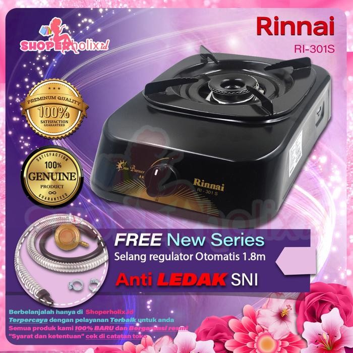 Kompor gas Rinnai teflon 1tungku +selang regulator otomatis anti ledak